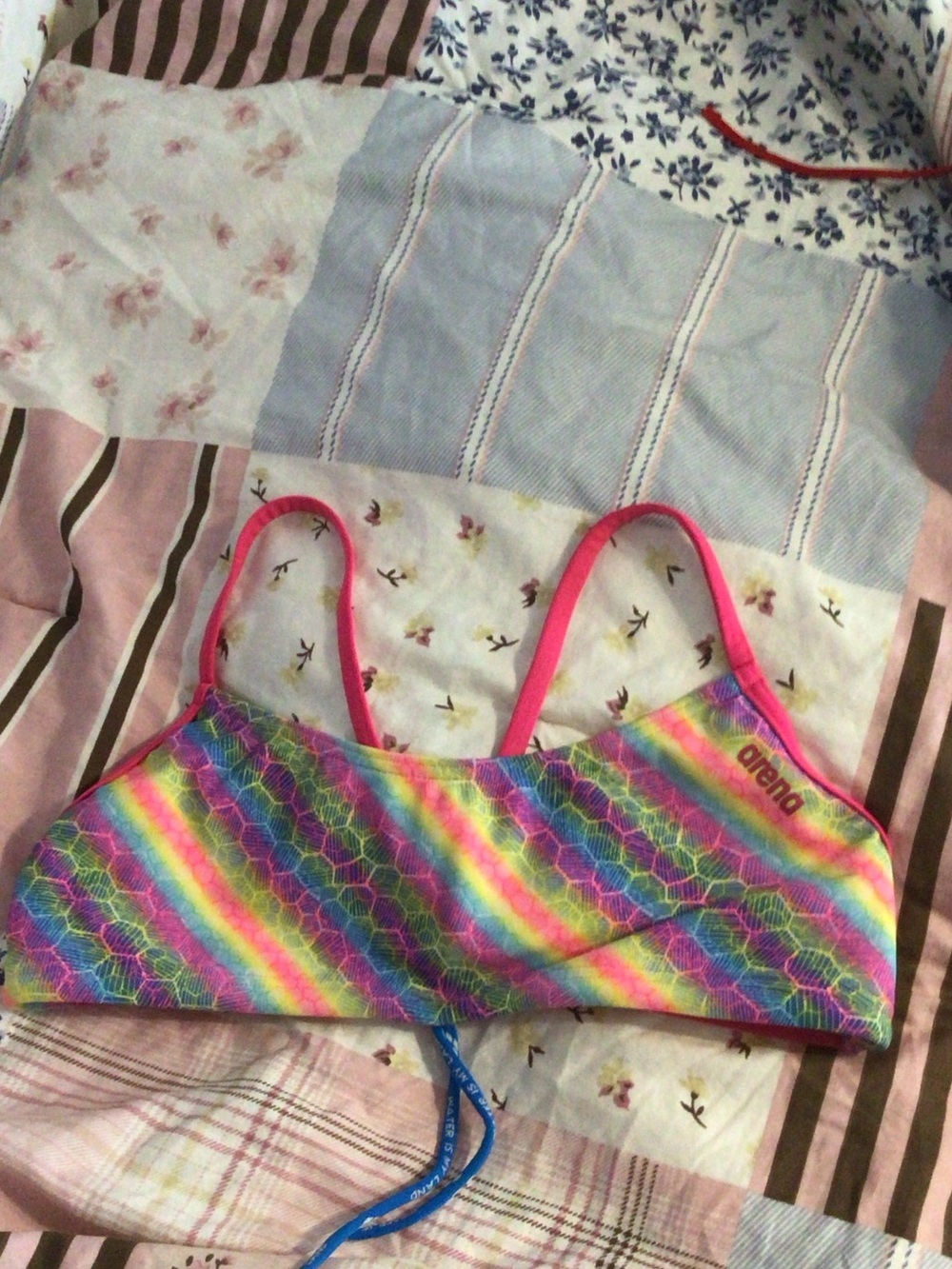 Arena Girls' Neon Rainbow Bikini Top - Hot Pink Straps